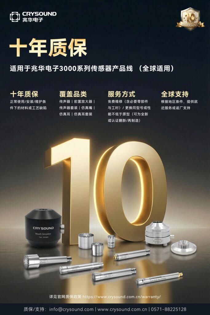 兆华电子-传感器3000系列-十年质保-宣传海报 - 兆华电子CRYSOUND:声学测试专家 - 测量美好声音