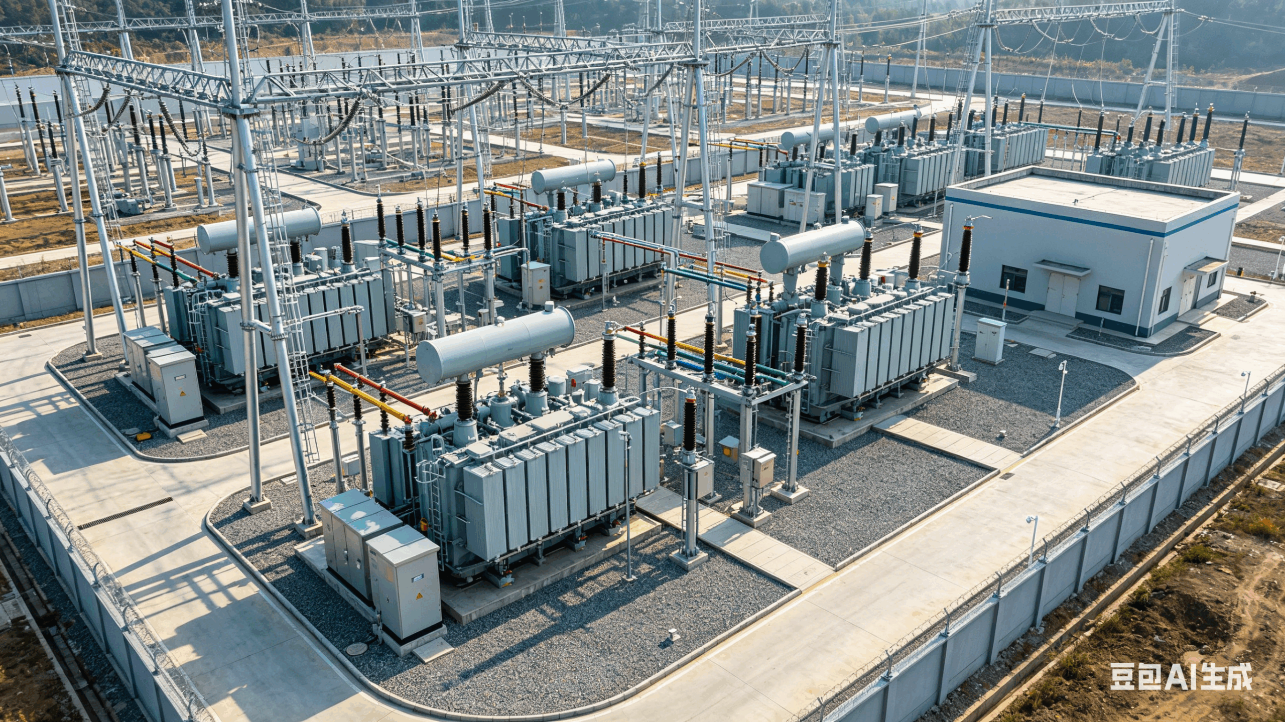 变电站局放在线监测系统场景图，展示 CRY2622M 用于 GIS、开关柜和主变区域的局部放电在线监测