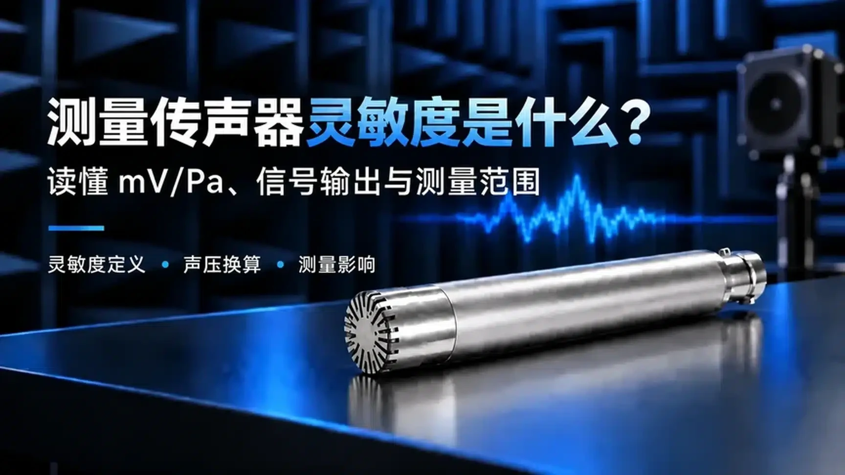 测量传声器灵敏度概念解读封面，展示 mV/Pa、信号输出、声压换算及测量范围之间的关系